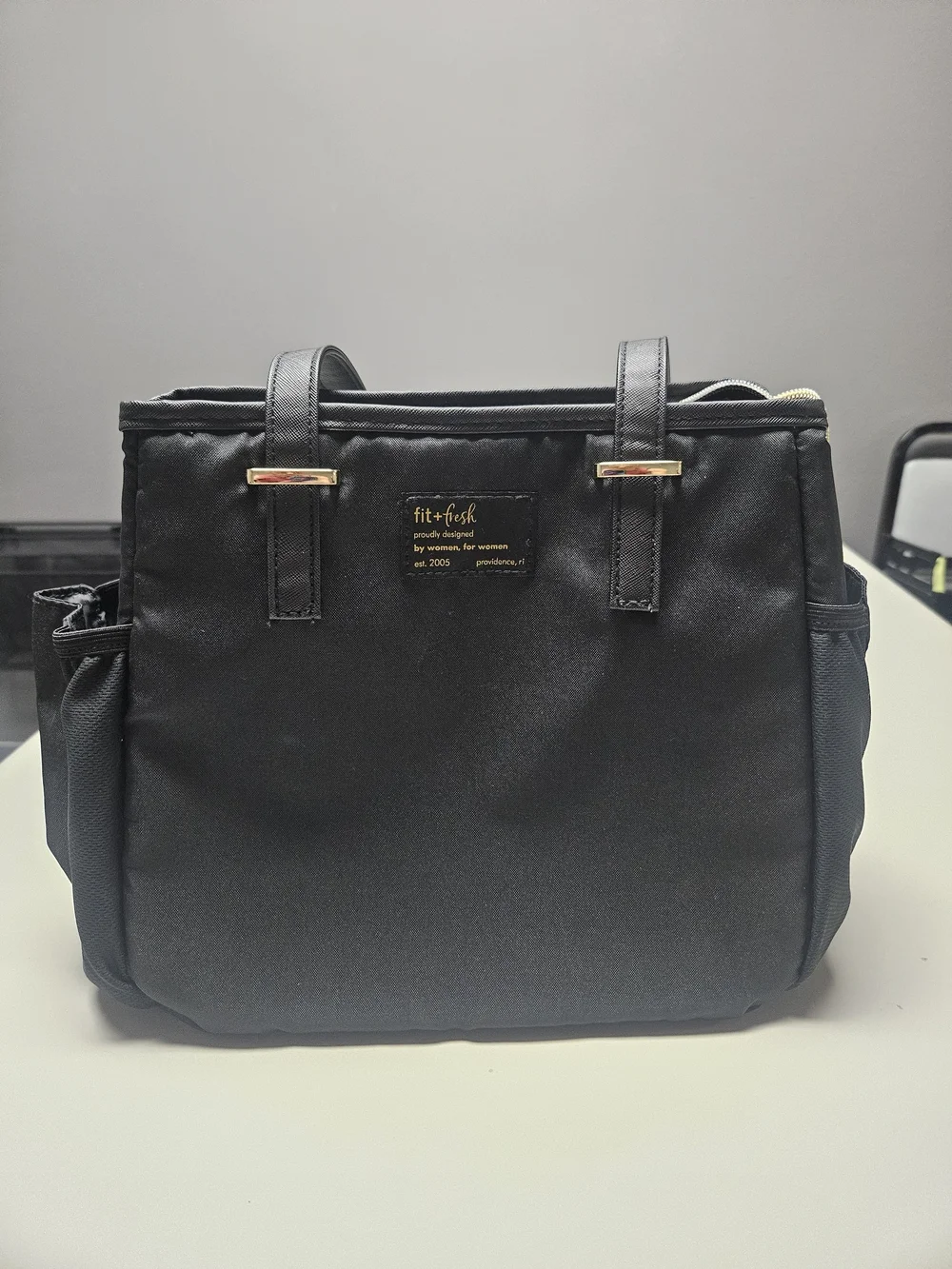 fit + fresh Black Nylon Cooler Bag with Gold Hardware